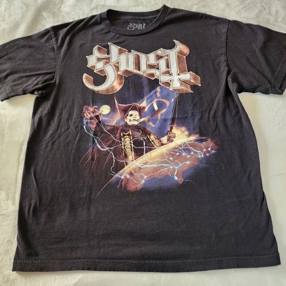 Ghost Swedish Rock Band Papa Emeritus Black Tshirt With Graphics Size Large